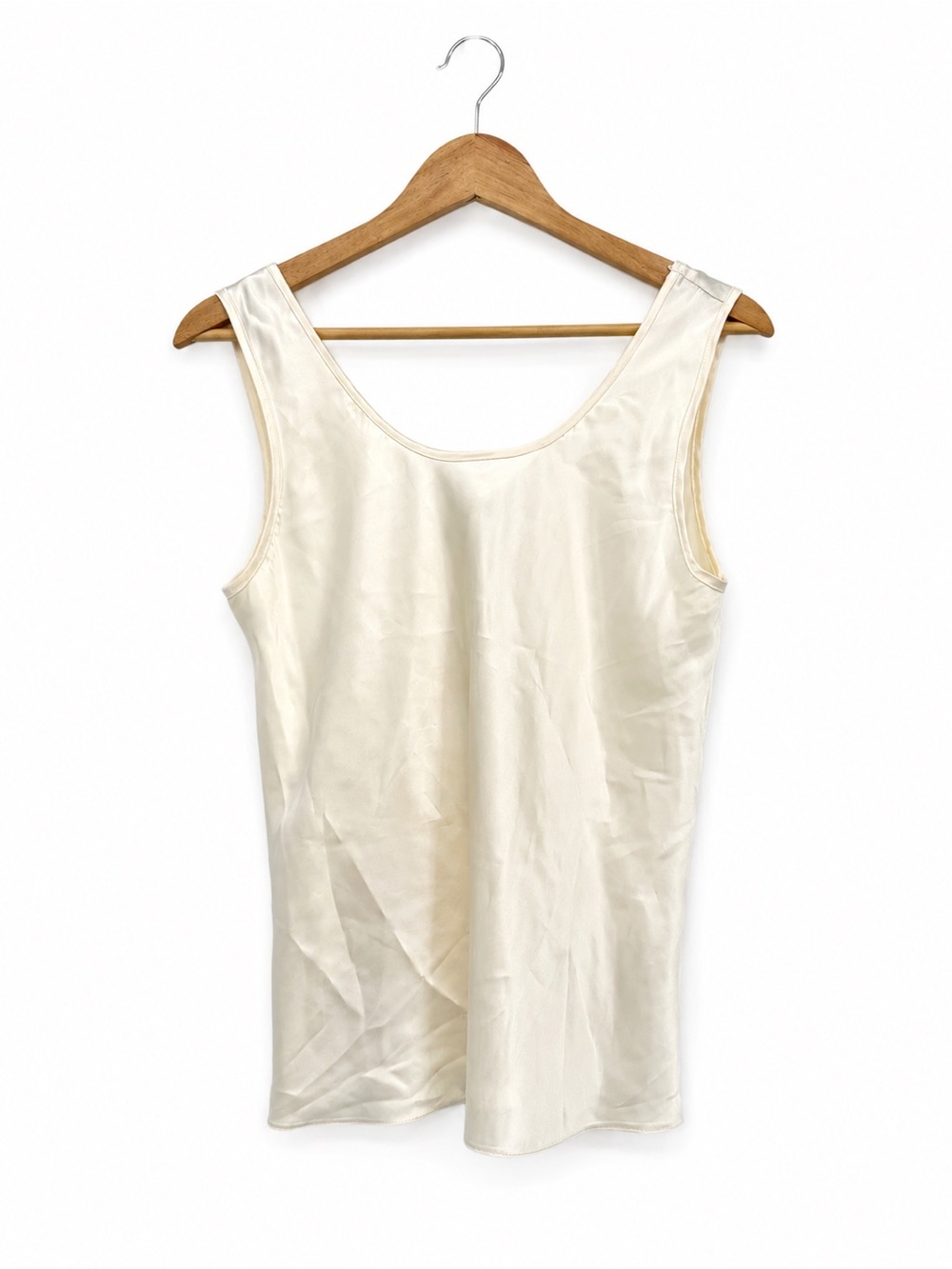 Cinema Etoile Ivory Satin Sleeveless Scoop Neck Tank Blouse Size Small